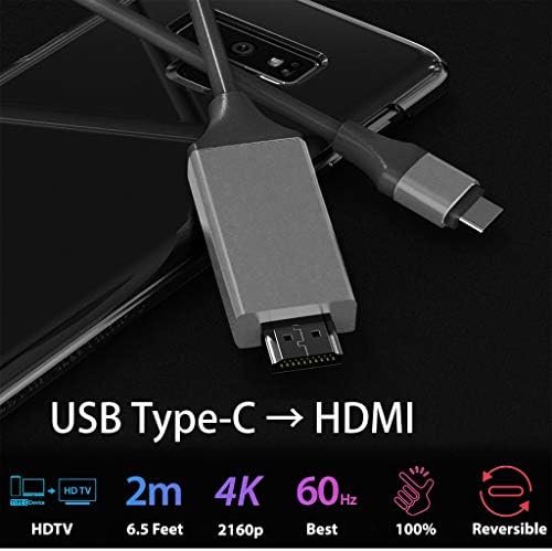 כבל USB-C/PD 4K HDMI תואם ל- Samsung Galaxy S20 Fe עם 2160p@30Hz, כבל 6ft/2M [אפור, רעם 3 תואם]